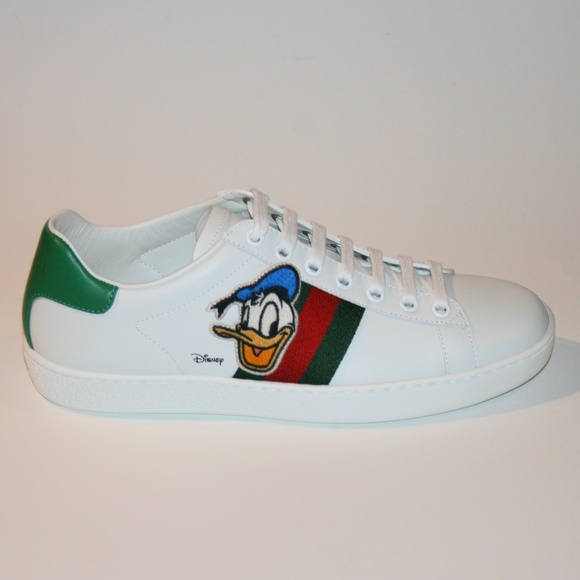 Gucci x Disney Women's Ace Donald Duck Patch Green/Red Web Sneakers Shoes - Picture 3 of 6